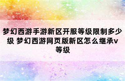 梦幻西游手游新区开服等级限制多少级 梦幻西游网页版新区怎么继承v等级